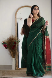 Ruby Red & Forest Green Handloom Saree