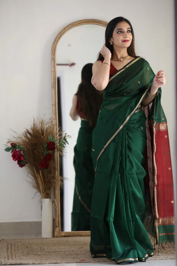 Ruby Red & Forest Green Handloom Saree