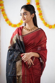 Burgundy and Black Dual-Tone Cotton Silk Saree