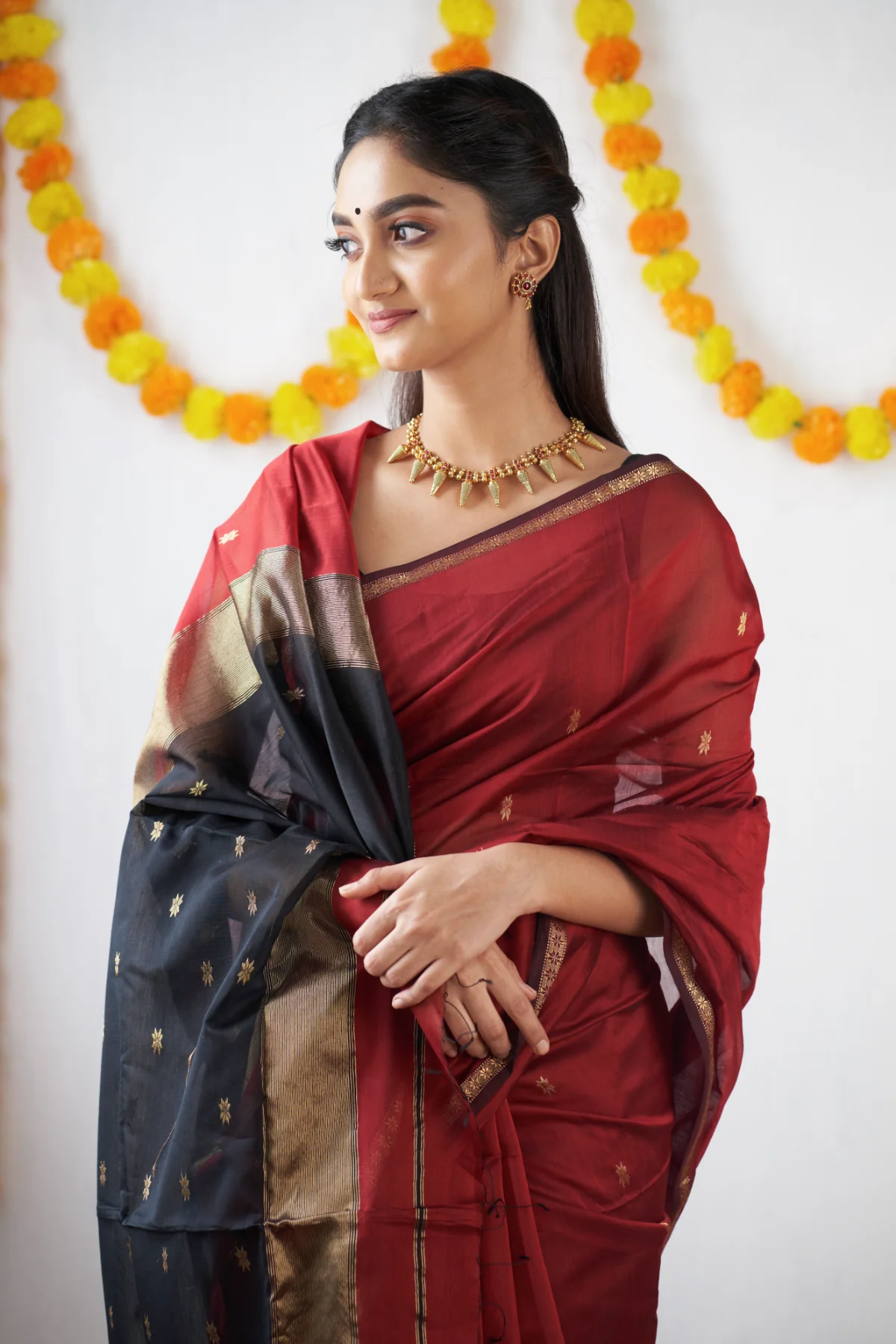Burgundy and Black Dual-Tone Cotton Silk Saree
