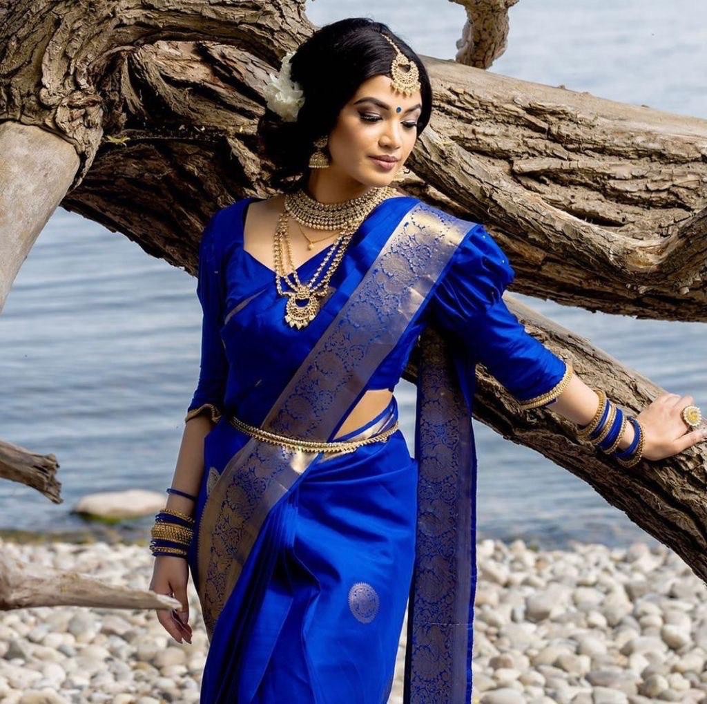 Royal Blue Banarasi Silk Saree with Luxurious Golden Zari