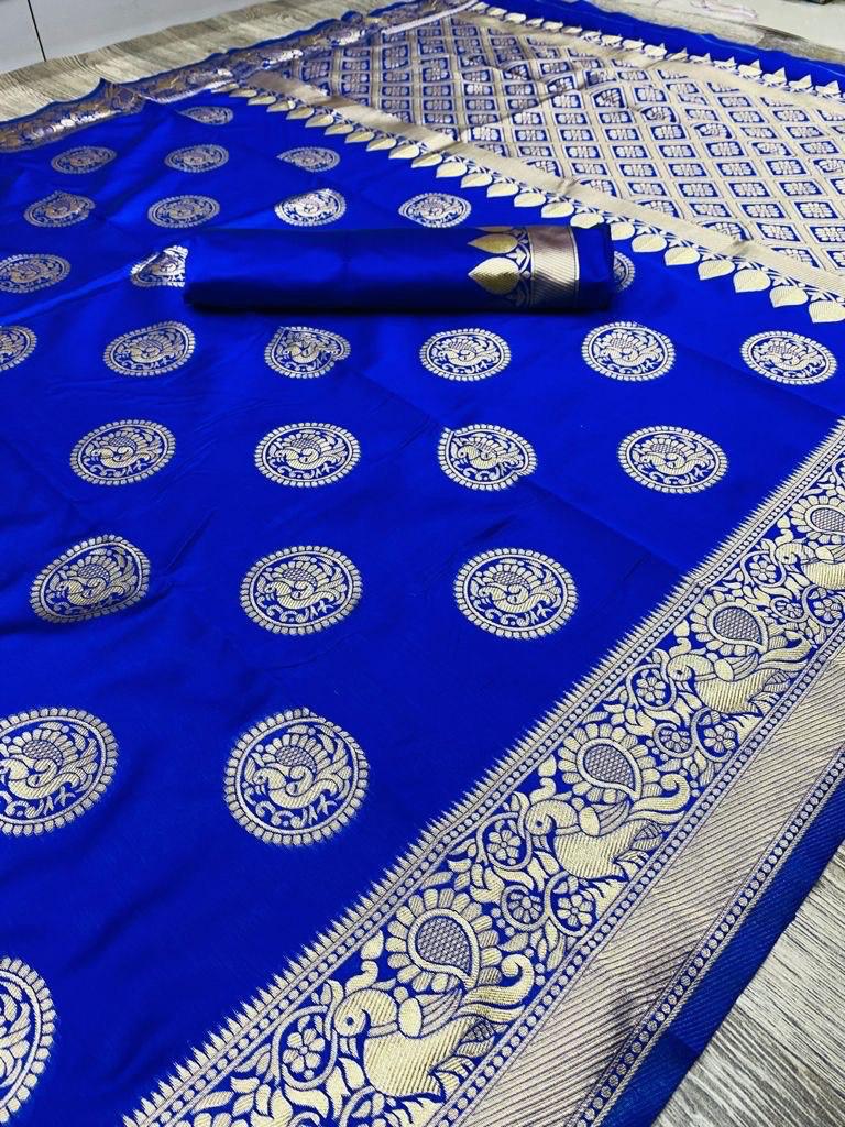 Royal Blue Banarasi Silk Saree with Luxurious Golden Zari