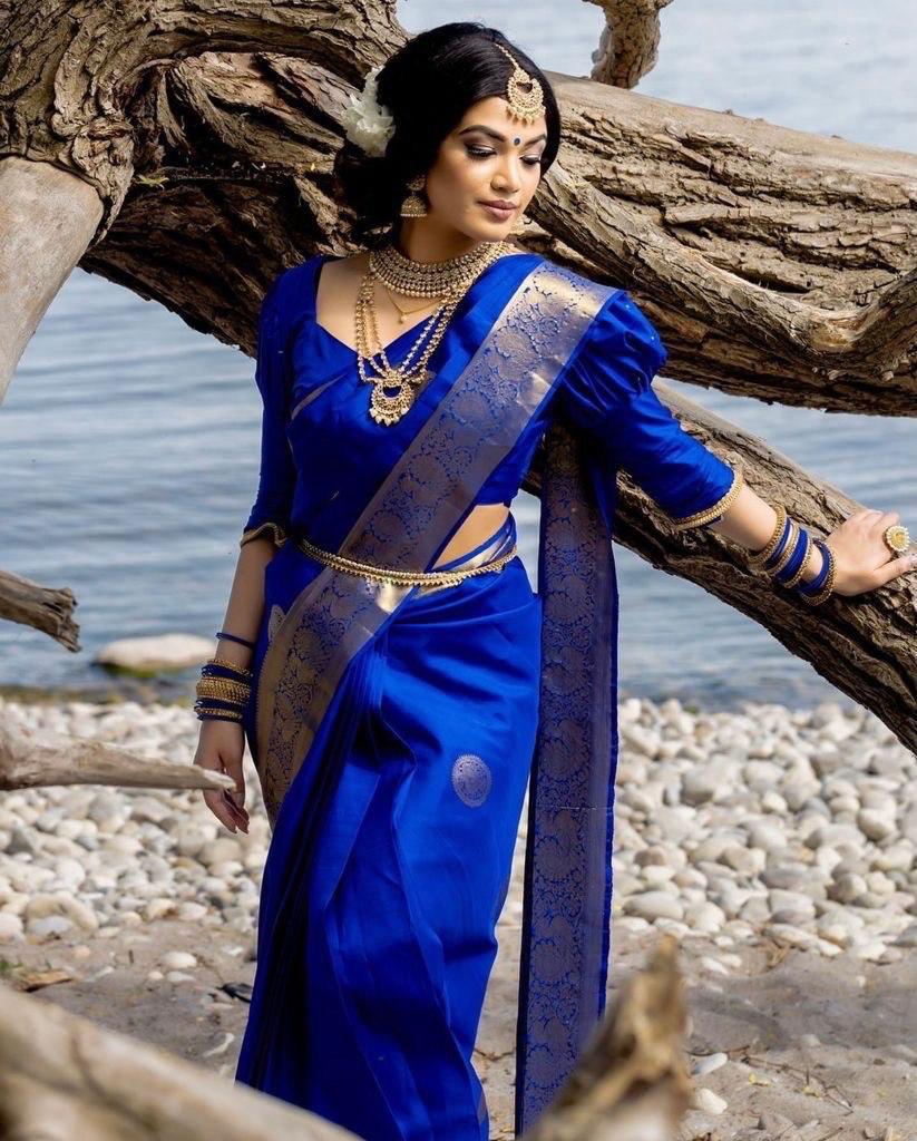 Royal Blue Banarasi Silk Saree with Luxurious Golden Zari